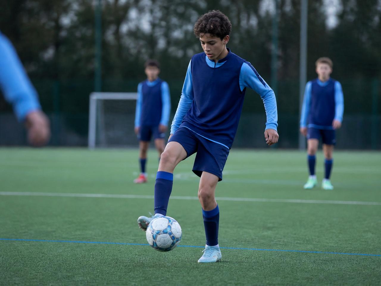 West Island FC Academy player executing a precise first touch in a technical drill